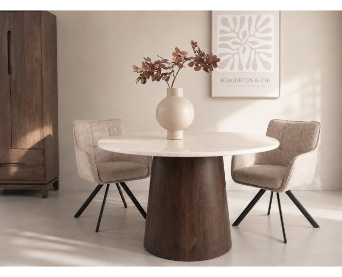 Eettafel Bottecino Rond marmer 130x130x76 cm - cr&egrave;me wit