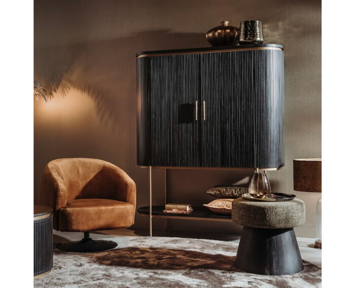 Barkast Rivello mangohout 135x45x150 cm – Black Olive & Brass