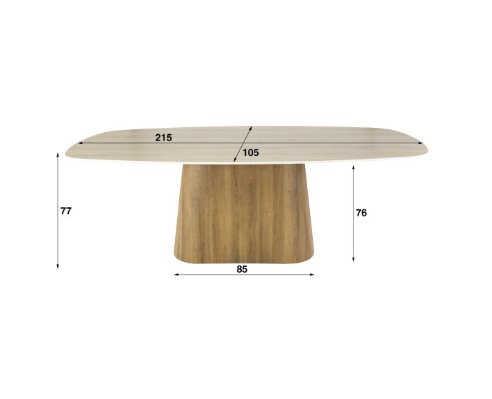 Eettafel Travertin keramiek 3d Deens ovaal 215x105 cm - Japandi - kolompoot