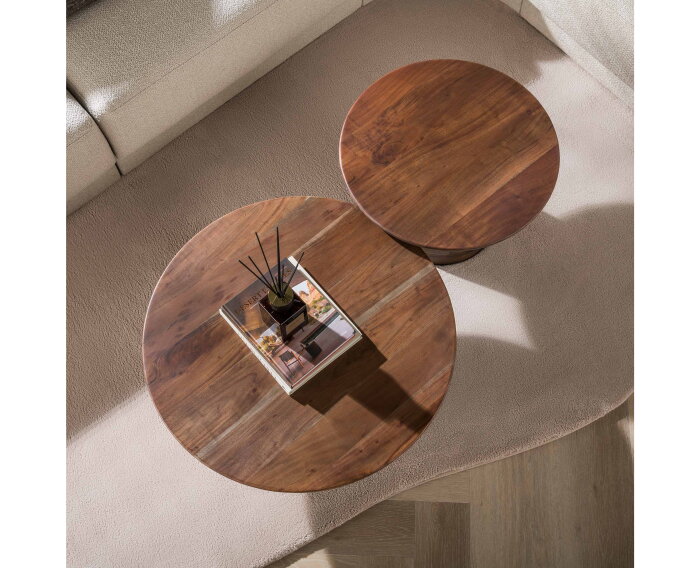 Salontafel Mova rond set/2 - Massief acacia bruin