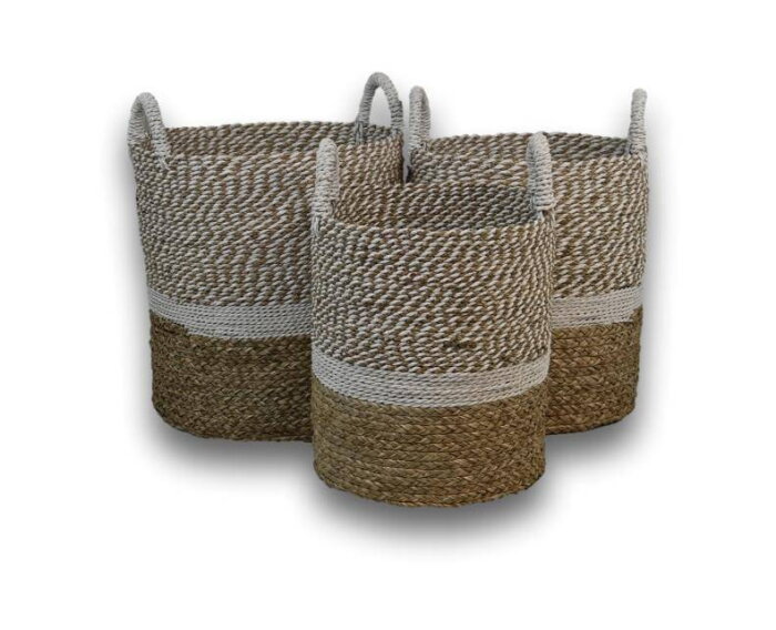 HSM Collection-Mandenset Malibu S/3-ø42x45 / ø38x42 / ø34x39-Naturel/Wit-Waterhyacint