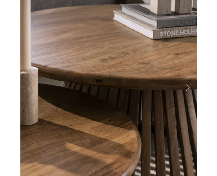 Salontafel Tweak cone rond set van 2 - mangohout - Naturel - 80x80x40 cm