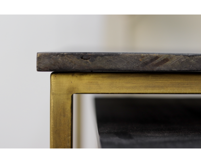 Vierkante salontafel Finnley - 70x70 cm - black wash/antique gold - set van 2