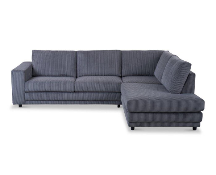 Hoekbank Livaro Antraciet - Zoom 21 Ribstof &ndash; Ottomane Rechts &ndash; 261x204 cm