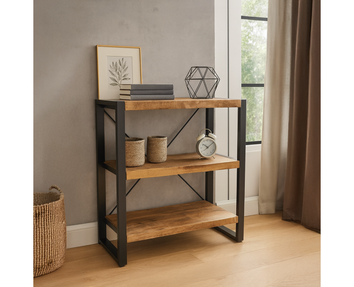 Boekenkast Britt laag Mangohout en metaal - 90 cm | Meubelplaats