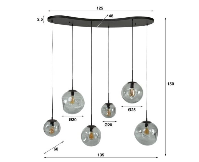 Hanglamp 6L Stellar black series - Artic zwart