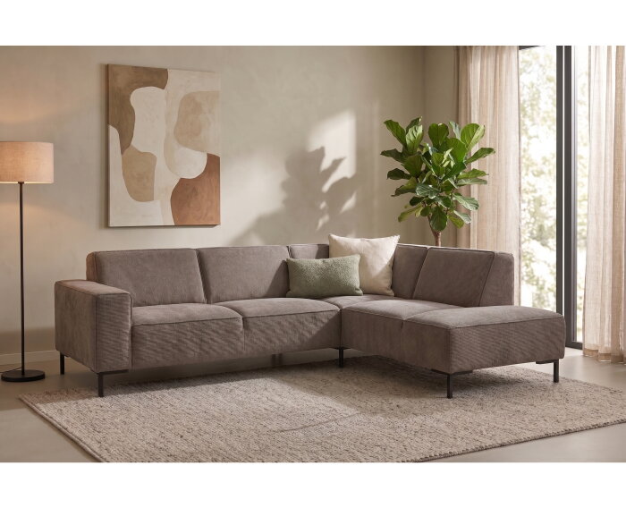 Hoekbank Riva Taupe - Glow 6 &ndash; Ottomane Rechts &ndash; 262x195 cm