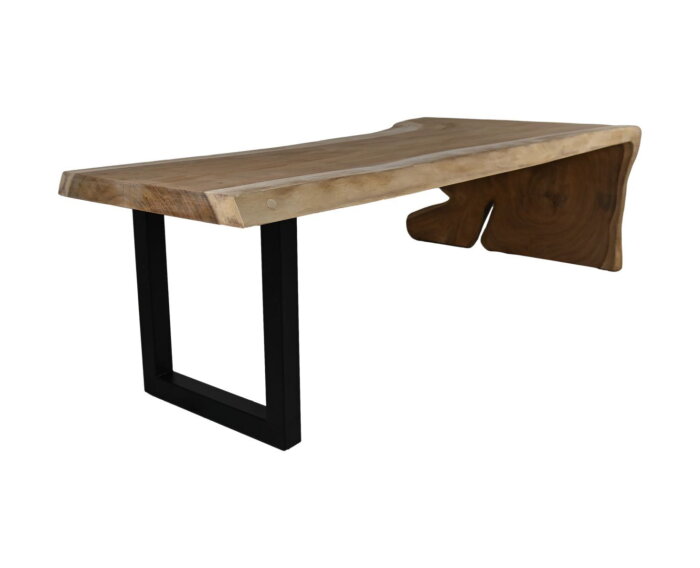Eettafel Buffalo gebogen rechthoekig - Munggur/metaal - 320x100x78 - Naturel/zwart