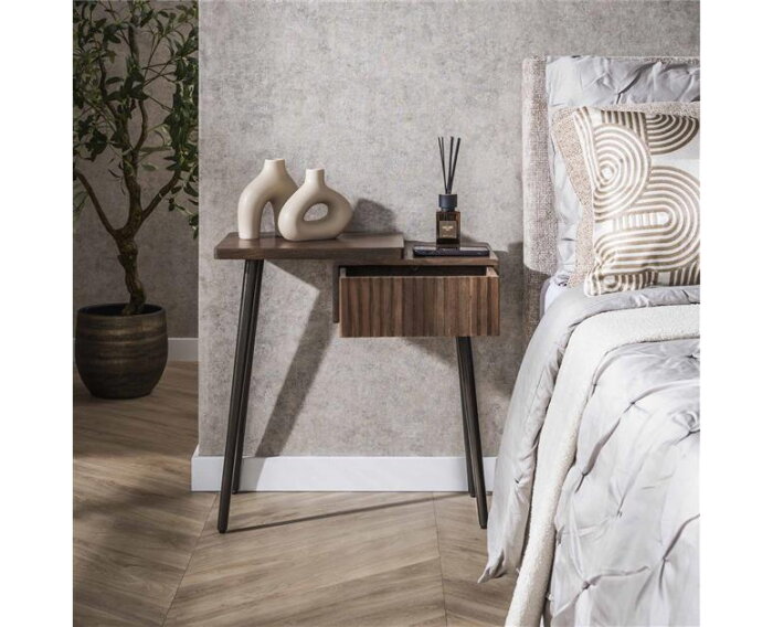 Nachtkastje links Carve - Massief acacia drift brown