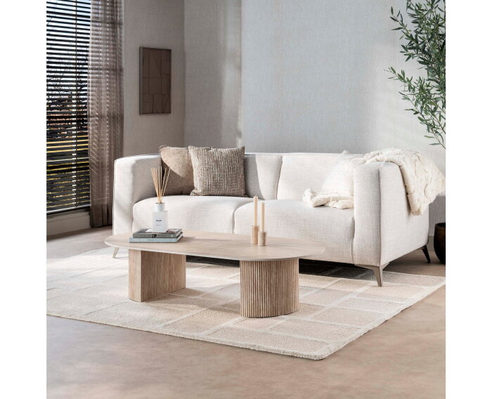 Salontafel Romano Arch ovaal - Travertin keramiek - 135x70x35 cm - Beige - Japandi