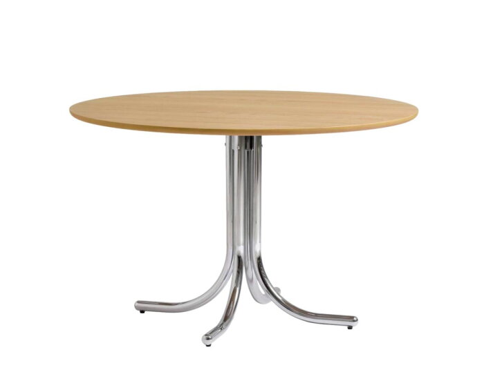 Ronde eettafel Menfi - naturel eikenfineer - &Oslash;120 cm - chromen onderstel