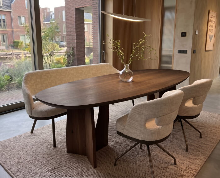 Eettafel Nina Deens ovaal massief eikenhout - chocolate - bruin - Japandi - 180x100 cm