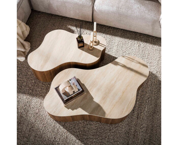 Salontafel Ceramo grande set/2 - 3D keramiek travertin