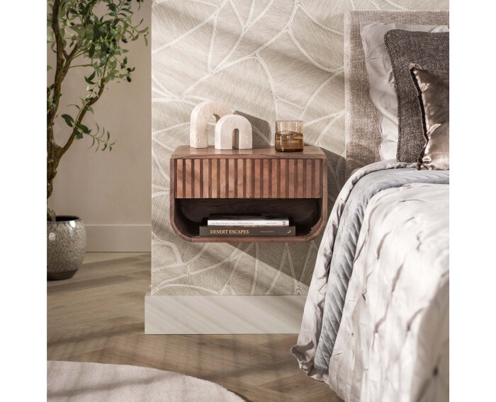 Nachtkastje Carve rounded 1L - Massief acacia bruin