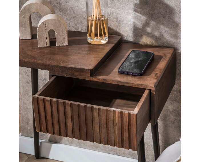 Nachtkastje links Carve - Massief acacia drift brown
