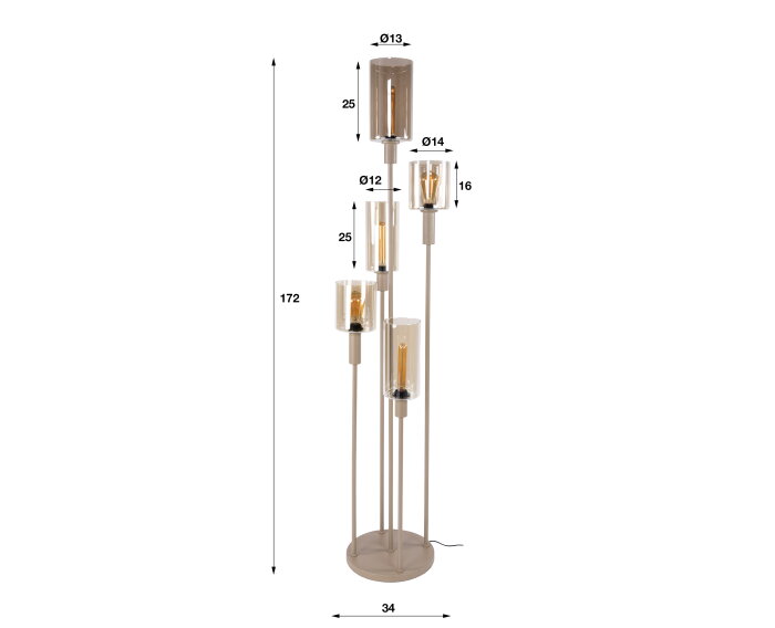 Vloerlamp Sepiora 5L - Beige