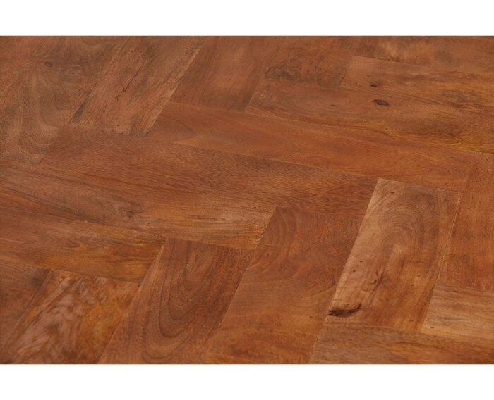 Eettafel Mangohout visgraat ovaal met metalen rand 240x105 cm | Meubelplaats
