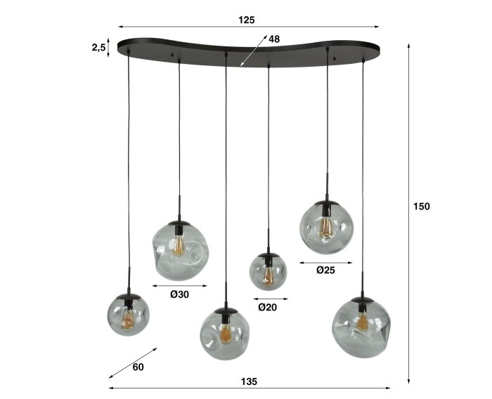 Hanglamp 6L Stellar black series - Artic zwart