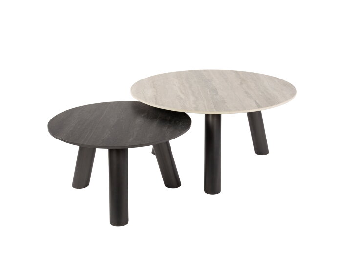 Salontafel set/2 rond Twin - 3D ceramic mix travertine