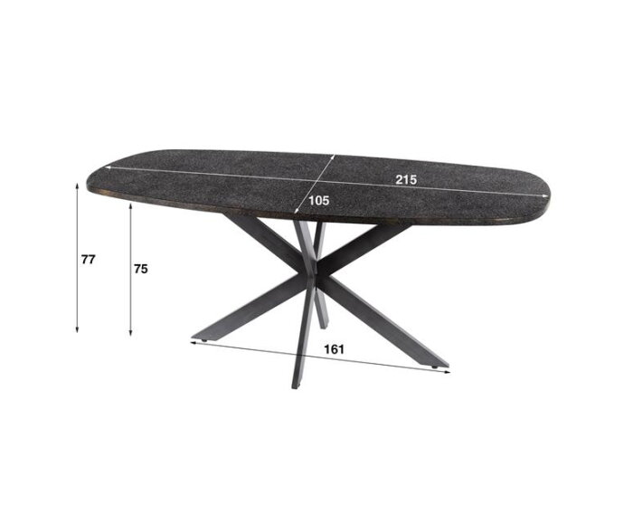 Eetkamertafel 215cm deens ovaal metallic - Grijs