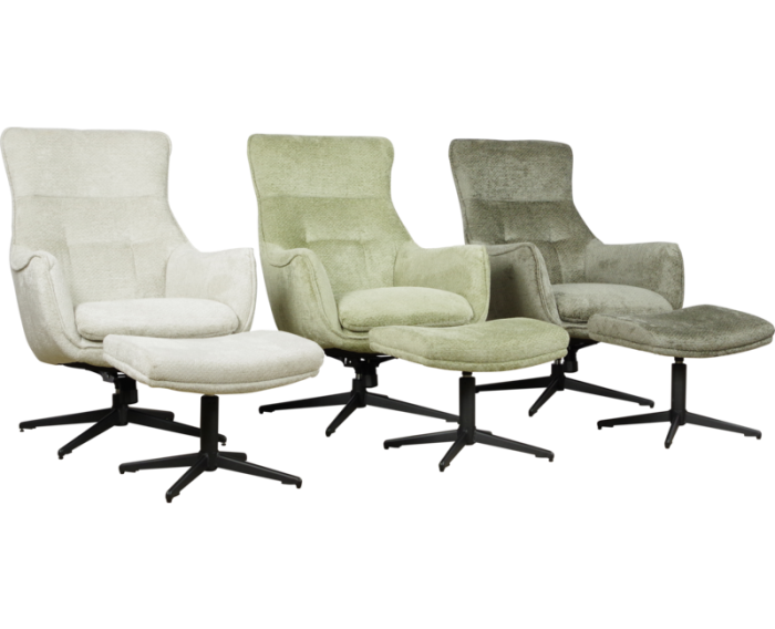 Draaifauteuil Flynn met hocker stof Movie Natural 1 beige