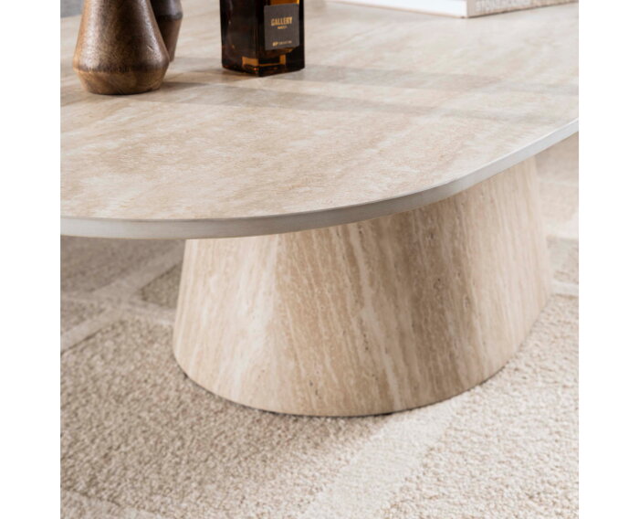 Salontafel Centurio Deens ovaal Travertin keramiek 135x70 cm - Beige