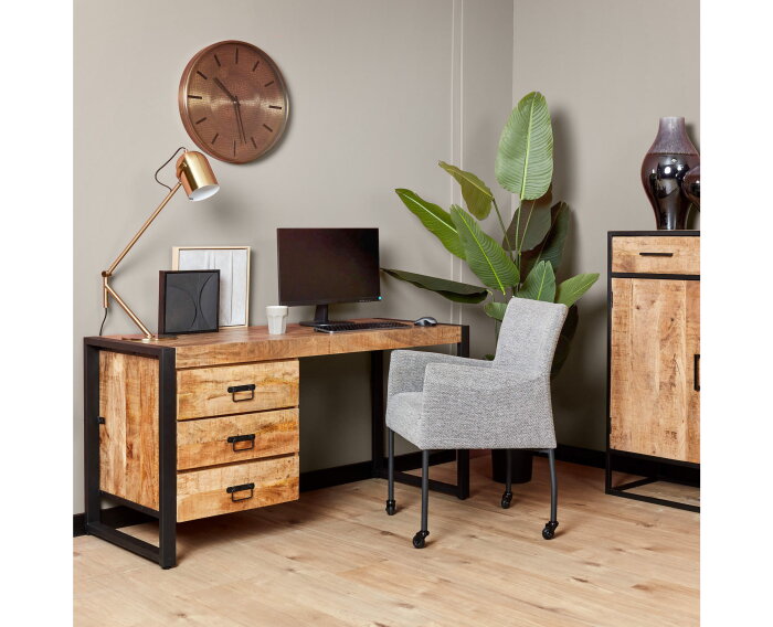 Bureau Boaz 145 cm mango metaal - Naturel | Meubelplaats