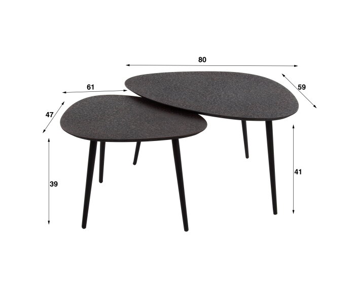 Salontafel Trinity set van 2 driehoekig metallic - Grijs
