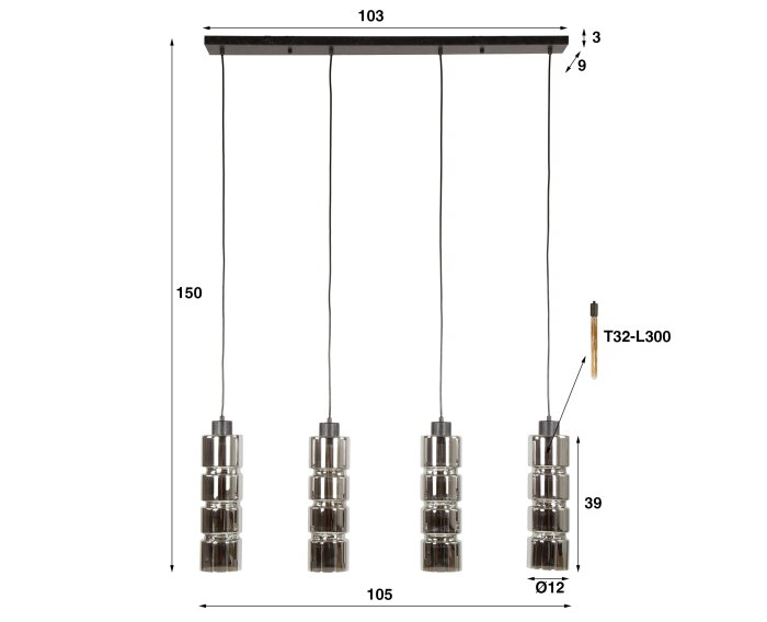 Hanglamp 4L cylinder glas - Artic zwart