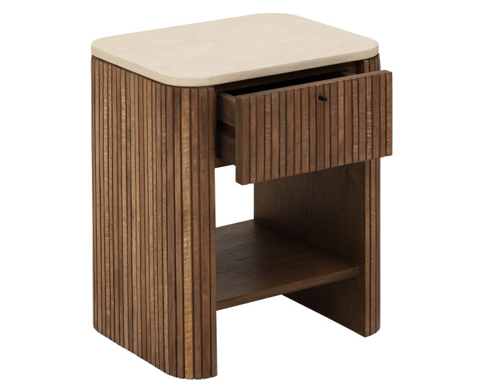 DTP home Lagoon nachtkastje teakhout en Mortex naturel / beige - 50 x 40 x 60 cm