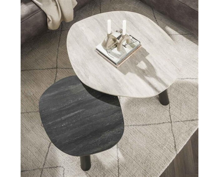 Salontafel set/2 log Twin - 3D ceramic mix travertine
