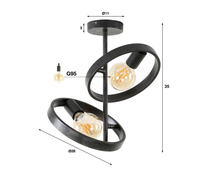 Plafondlamp Hover 2 lampen - Charcoal