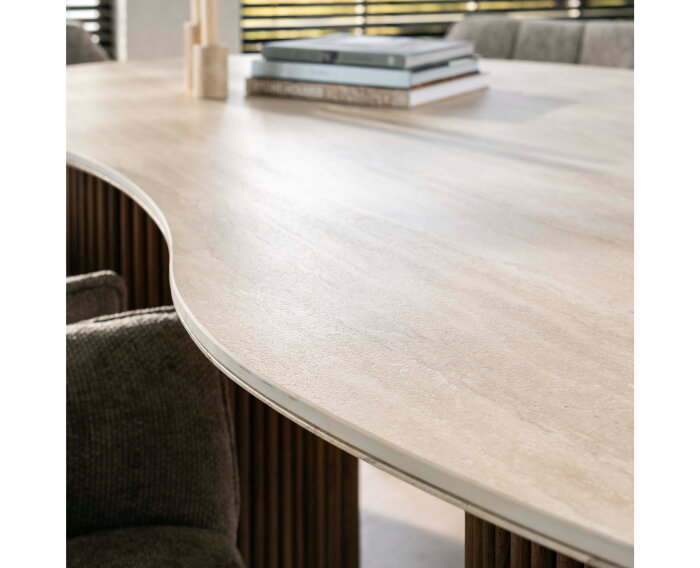 Eettafel Kuho organisch travertin keramiek 215x120 cm - Japandi