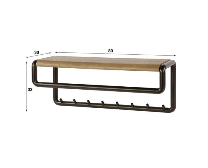 Kapstok 8 haken roede en hoedenplank Luno - Drift Brown Powdercoated