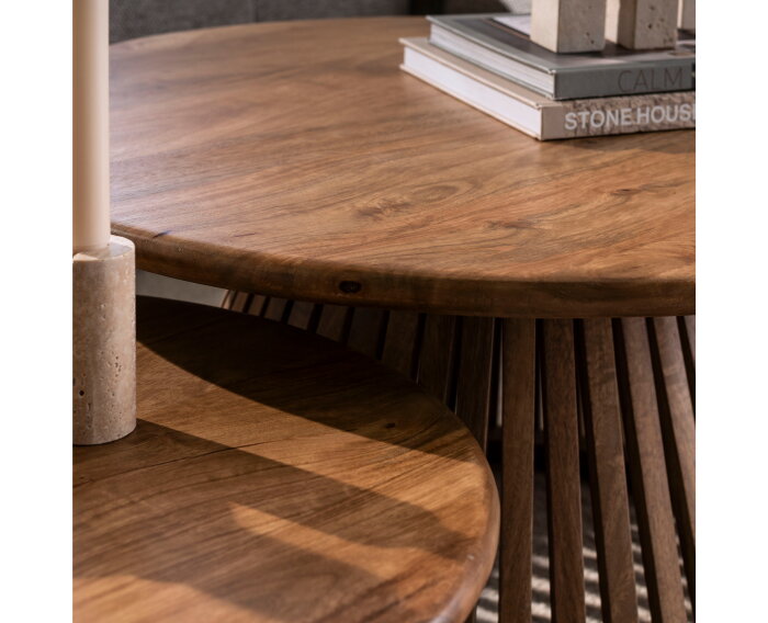 Salontafel Tweak cone rond set van 2 - mangohout - Naturel - 80x80x40 cm