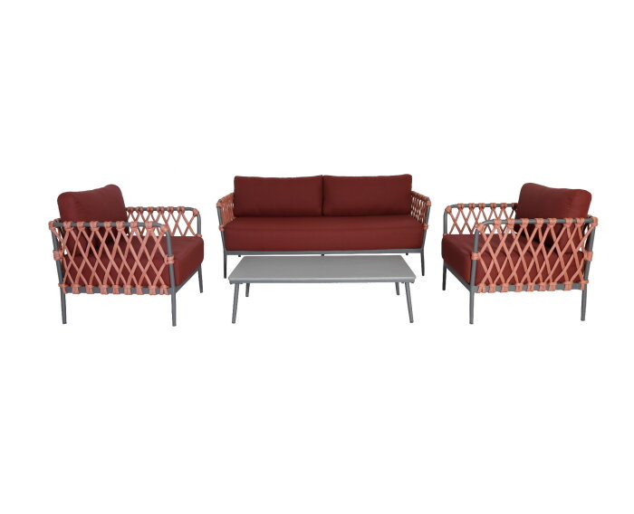 MARRAKESH LOUNGE SET 4PCS (2X CHAIRS  BENCH 81X186X69CM  TABLE 120X60X31CM)  -  ALU POWDER COATED ANTHRACITE