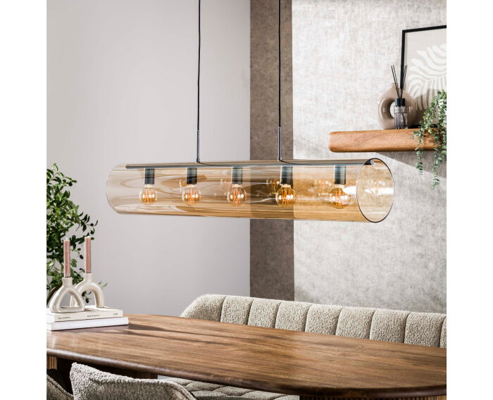 Hanglamp 5L tube amber glas - Artic zwart