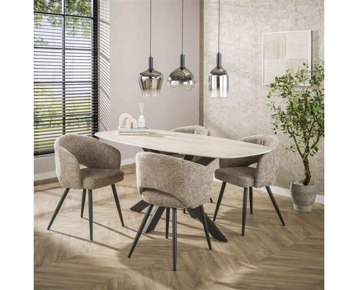 Eettafel Romano Deens ovaal travertin keramiek 180 cm - Beige