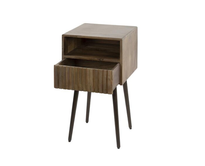 Nachtkastje 1L Carve - Massief acacia drift brown