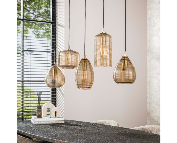 Hanglamp 5L Stripe Glass Horizontal - Smoke Brown