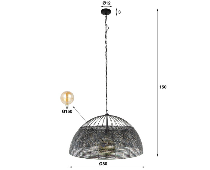 Hanglamp &Oslash;80 armor - Zwart bruin