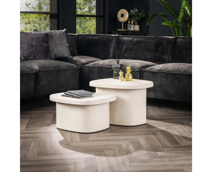Salontafel Sienna set van 2 organisch marmer composiet - wit