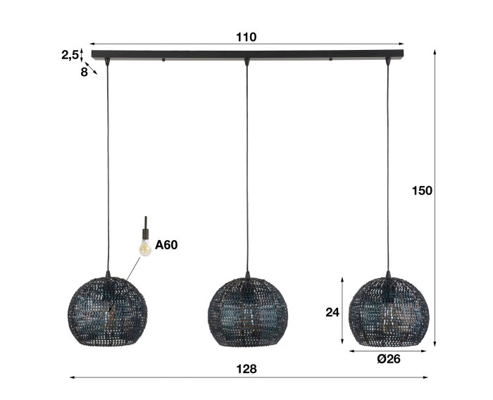 Hanglamp Armor 3 lampen Halfrond