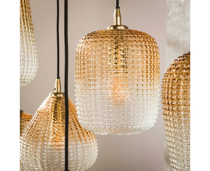Hanglamp 5+4 dot pattern - Amber color glas