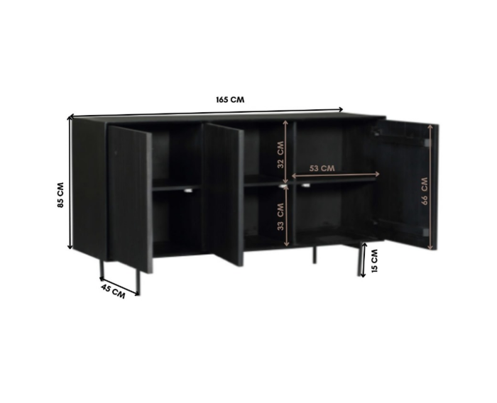 Dressoir Madison zwart | 165 cm