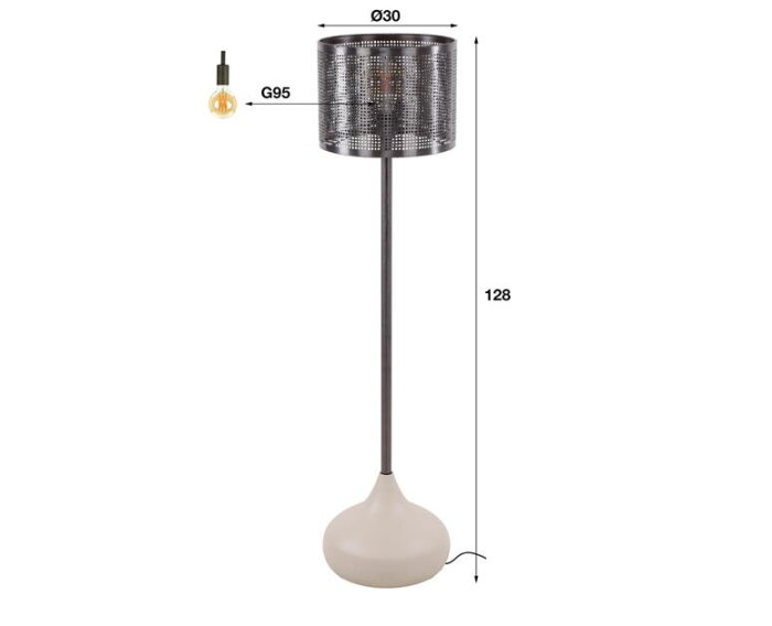 Vloerlamp 1L rechte kap natural - Natural grey