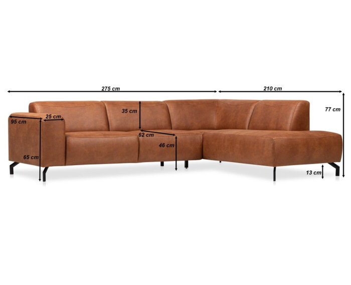 Hoekbank Bravino antraciet - kentucky 01 lederlook &ndash; Ottomane links &ndash; 275x210 cm