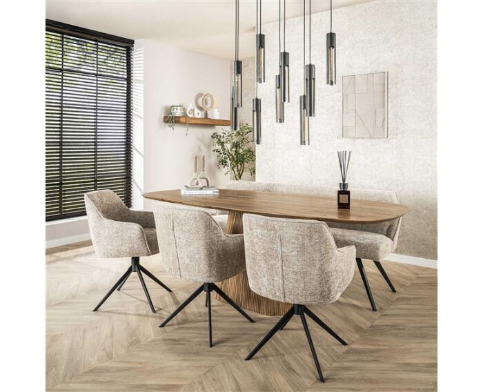 Eetkamertafel 215 wave centrale poot - Massief mango zandkleur