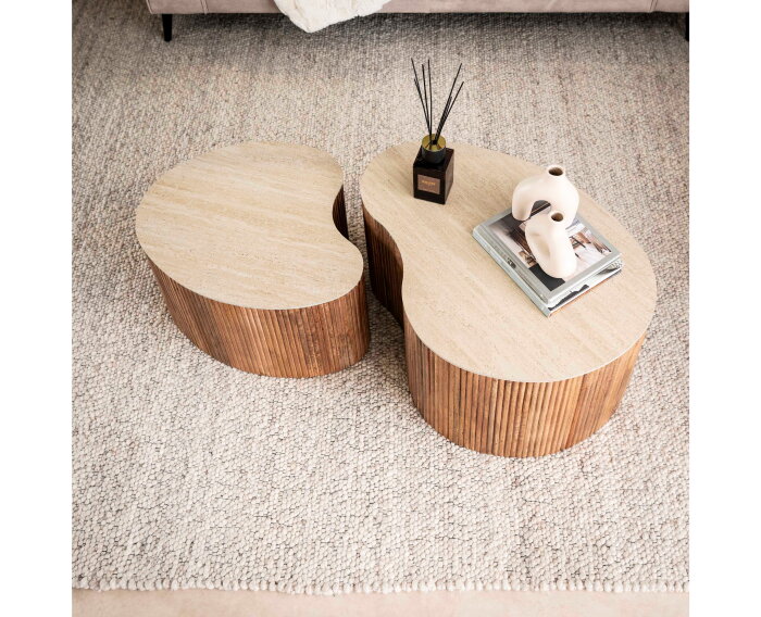 Salontafel Nuovo organisch set van 2 travertin keramiek - beige