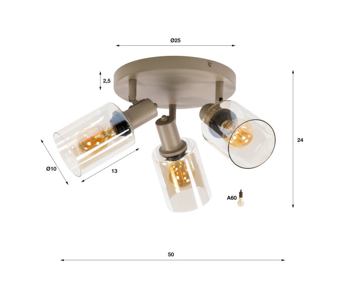 Plafondlamp Sepiora rond 3L - Beige